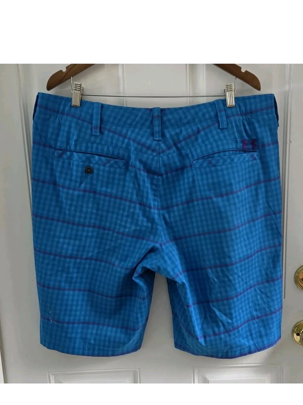 Under Armour Blue Checkered Golf Shorts Mens Size 40 Pockets